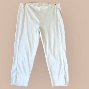 J.Jill Linen Stretch Cropped Lounge Pants Pullon Straight Leg Slit Hem XL White